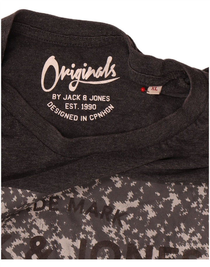 Jack & Jones Herre grafisk T-shirt Top XL Grå Bomuld