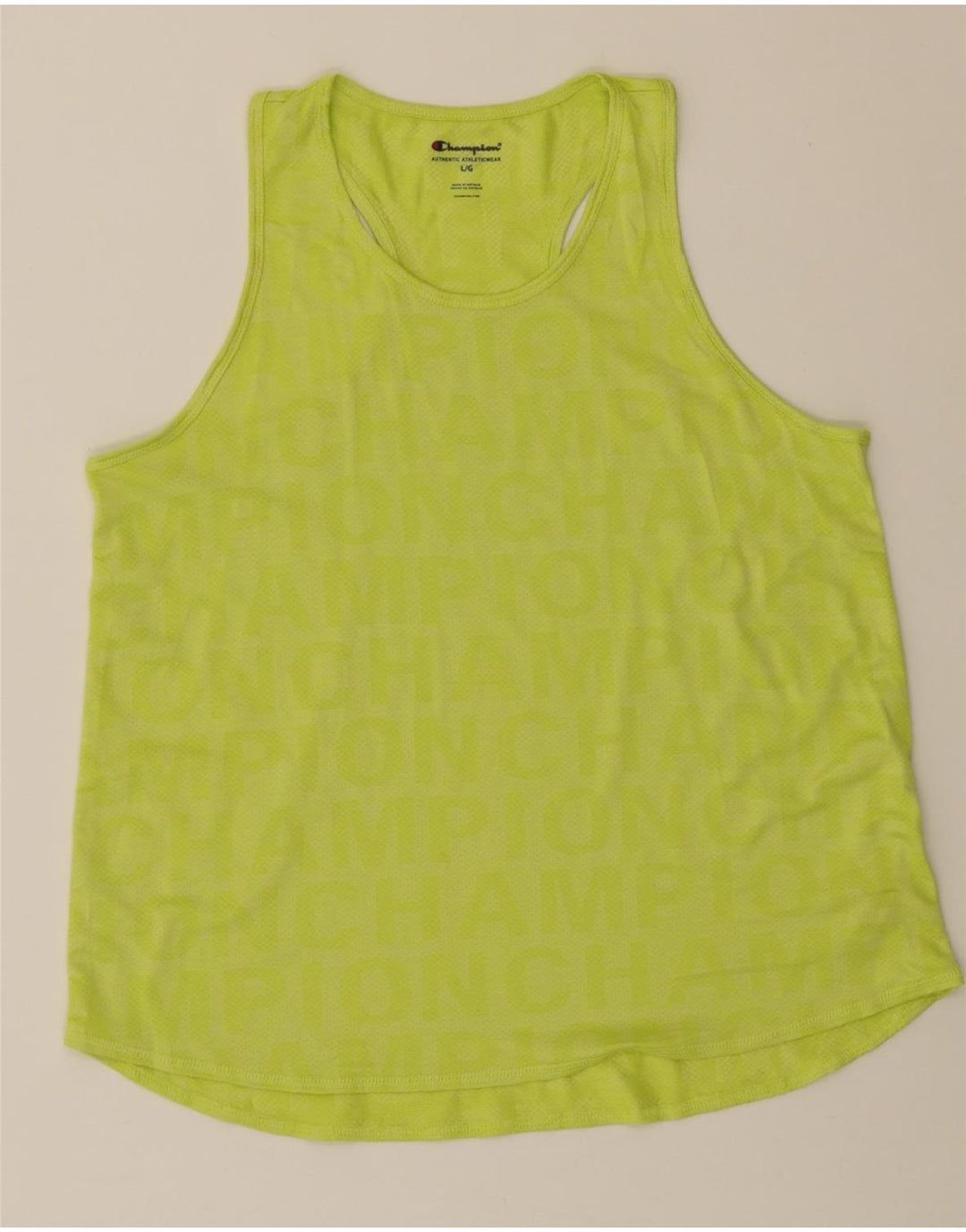 CHAMPION Womens Graphic Vest Top UK 16 Large Green Polyester Vintage Champion and Second-Hand Champion from Messina Hembry 