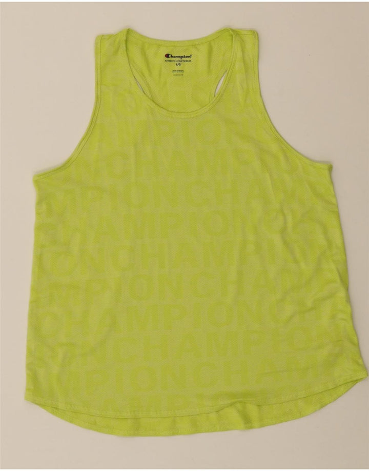CHAMPION Womens Graphic Vest Top UK 16 Large Green Polyester Vintage Champion and Second-Hand Champion from Messina Hembry 