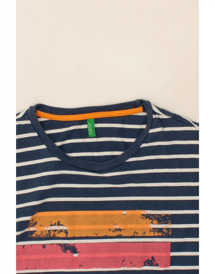 BENETTON Mens T-Shirt Top Medium Navy Blue Striped Vintage Benetton and Second-Hand Benetton from Messina Hembry 