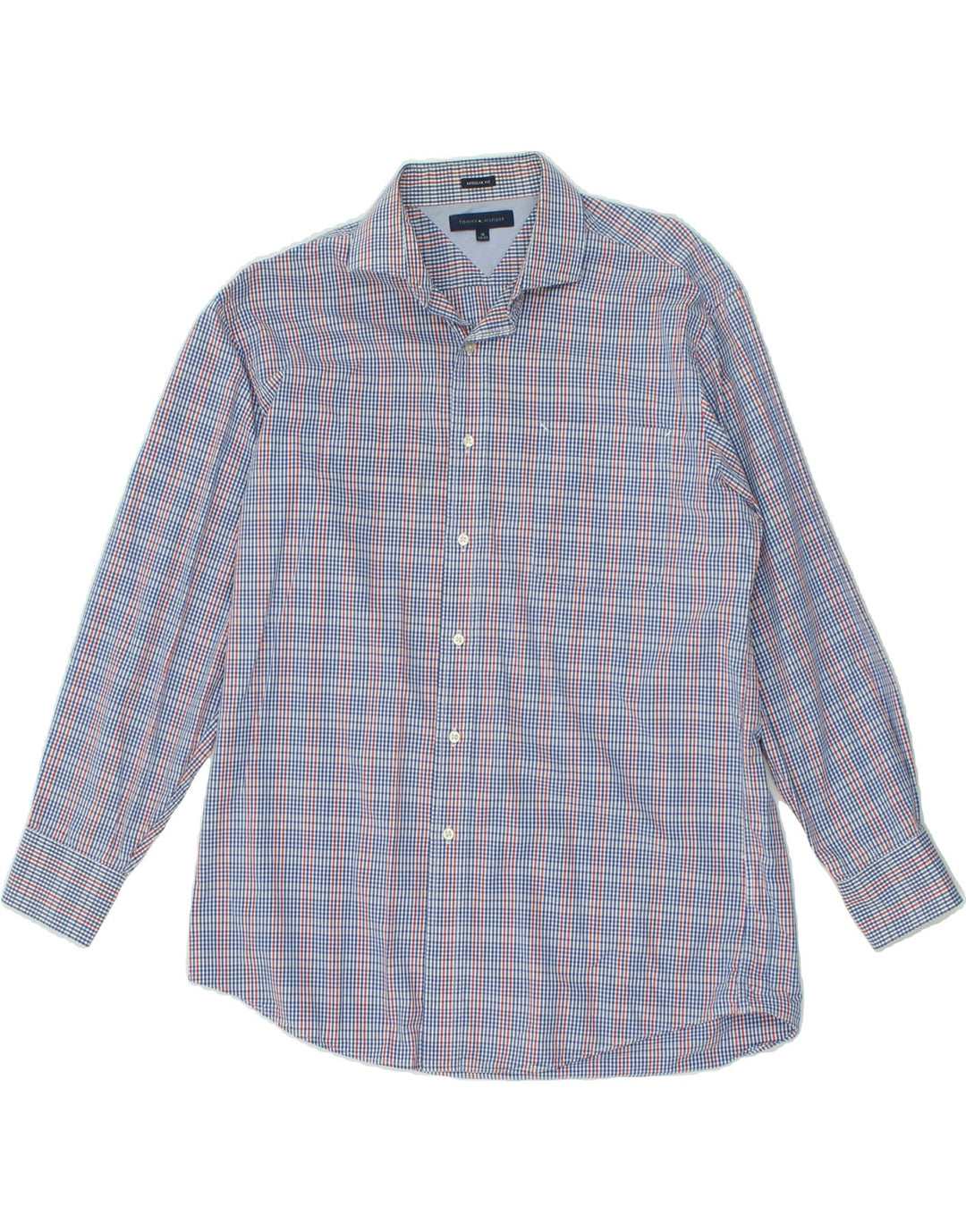 TOMMY HILFIGER Mens Regular Fit Shirt Size 16 32/33 Large Blue Check Vintage Tommy Hilfiger and Second-Hand Tommy Hilfiger from Messina Hembry 