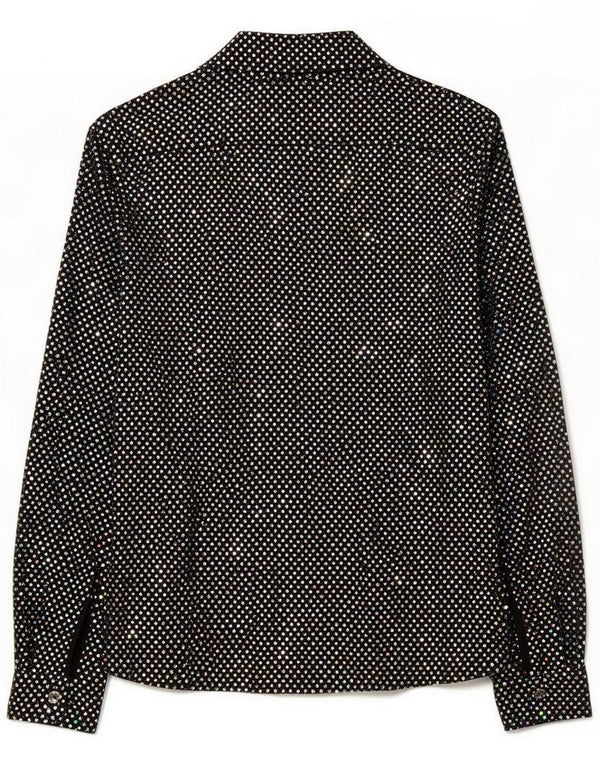 Vintage Dame Oversized skjortebluse UK 10 Small Black Spotted Polyester
