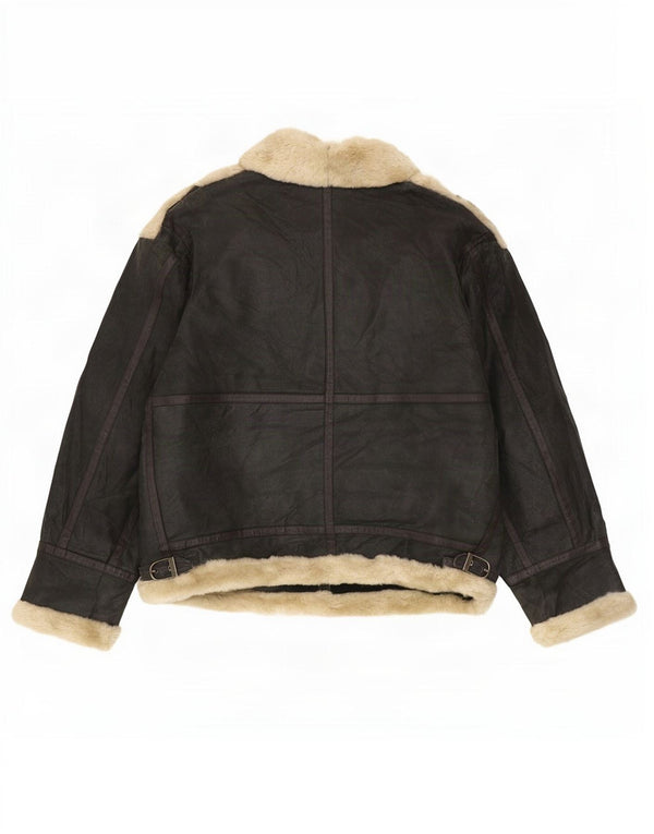 Quebec Herre Shearling Jacket UK 42 XL sort læder
