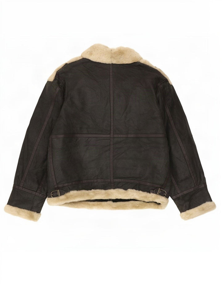 Quebec Herre Shearling Jacket UK 42 XL sort læder