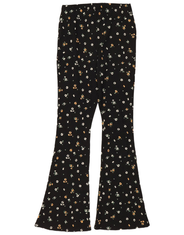 Topshop Dame Flare Leggings UK 10 Small W26 L31 Black Floral Polyester