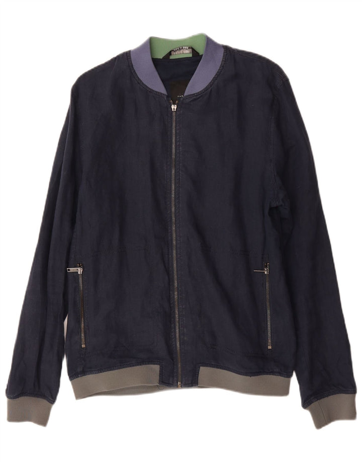 Zara Herre Bomber Jacket UK 40 Large Navy Blue
