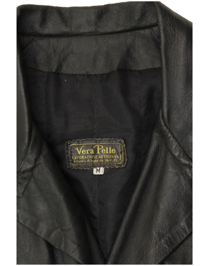 VINTAGE Mens Leather Coat UK 38 Medium Black Leather