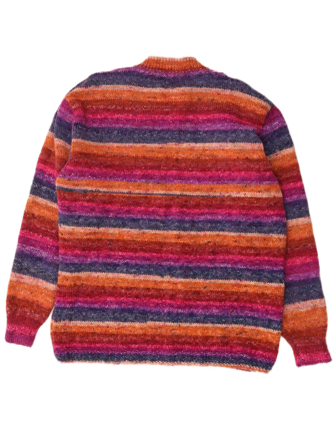 Vintage dame sweater med rund hals DK 16 Stor flerfarvet stribet