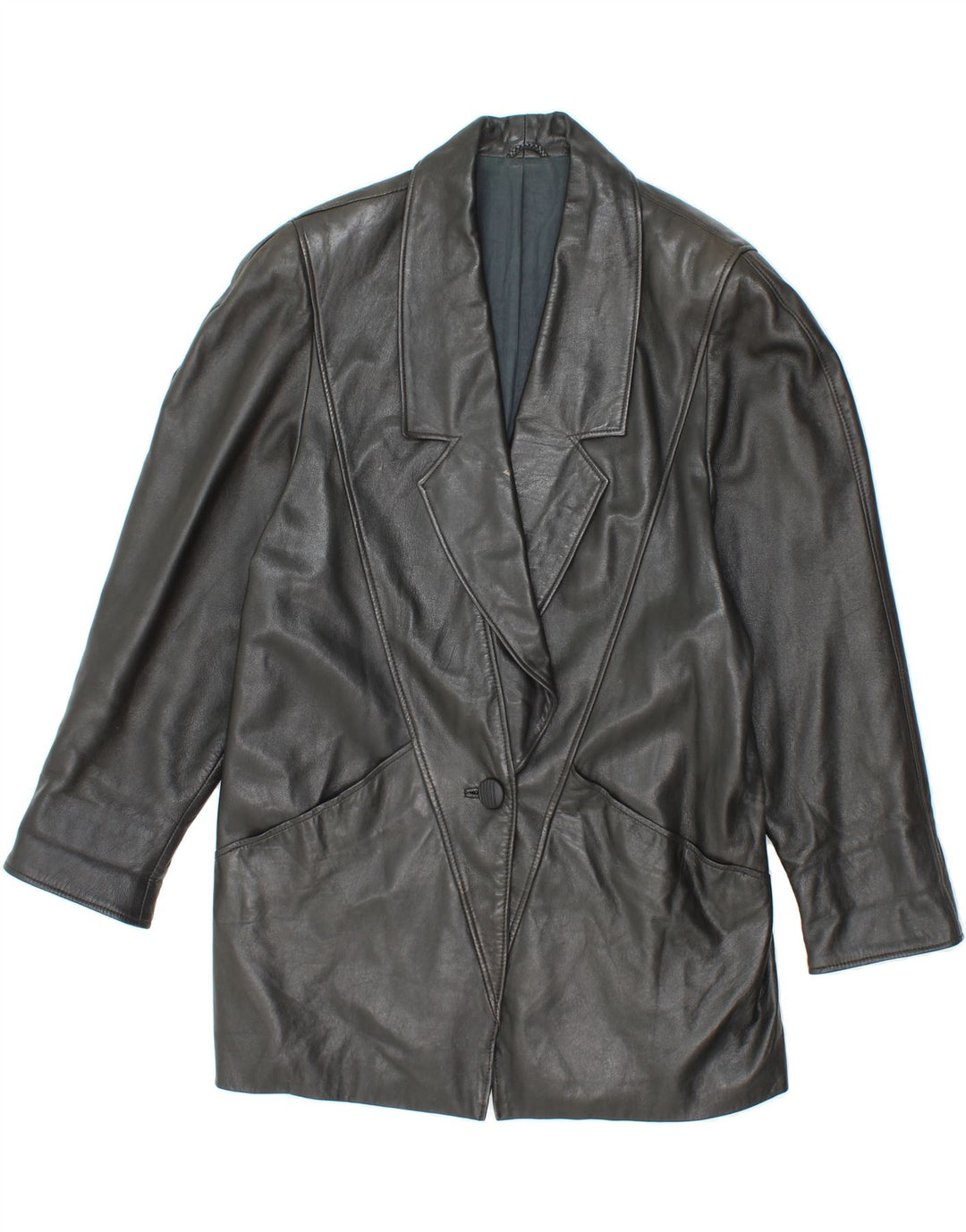VINTAGE Womens Leather Coat UK 12 Medium Black Leather Vintage Vintage and Second-Hand Vintage from Messina Hembry 