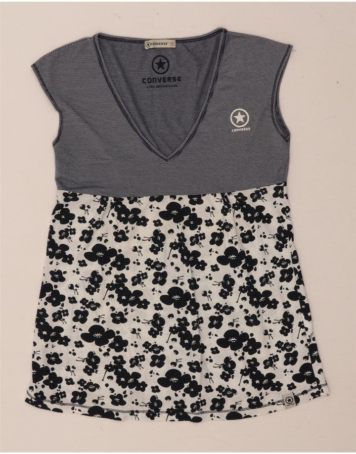 CONVERSE Dame ærmeløs bluse Top UK 12 Mellem marineblå blomster bomuld