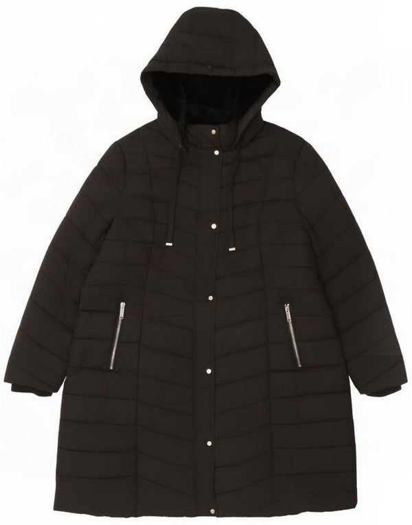 M&Co Dame hætte polstret frakke UK 22 3XL Sort