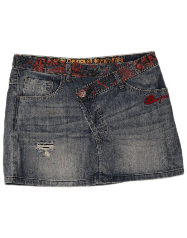 Desigual Womens Distressed Mini Denim Nederdel EU 38 Medium W30 Blue Floral