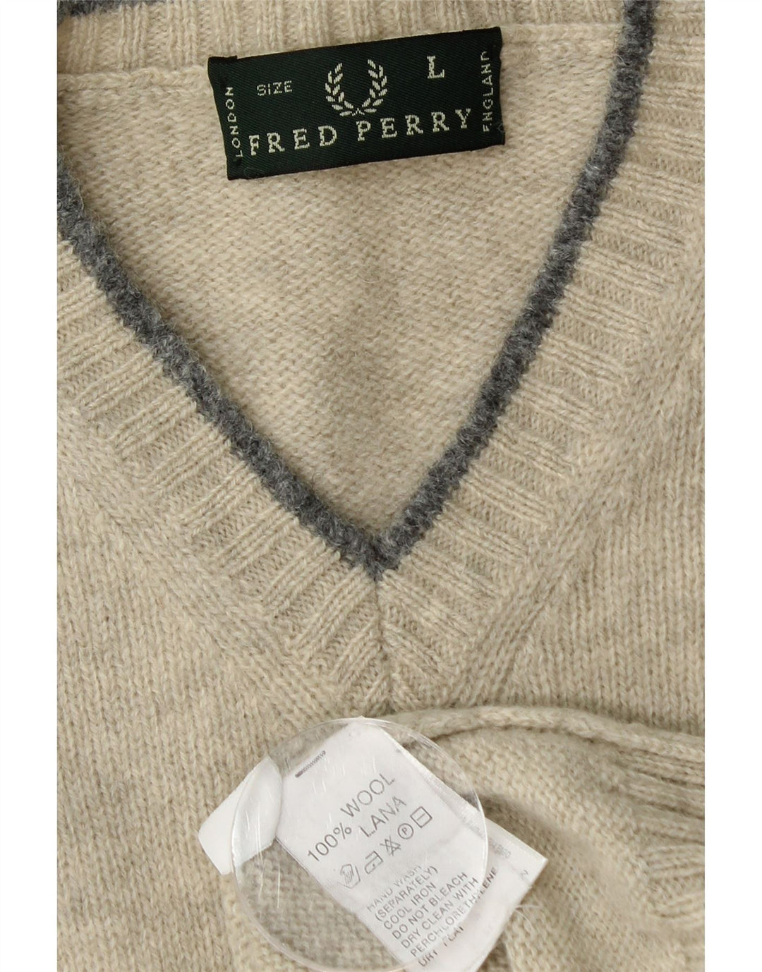 FRED PERRY Herre V-hals sweater Stor grøn uld