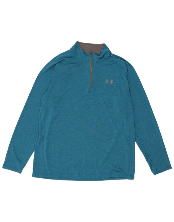 Under Armour Herre Heat Gear Zip Neck Pullover Træningsdragt Top Stor Blå