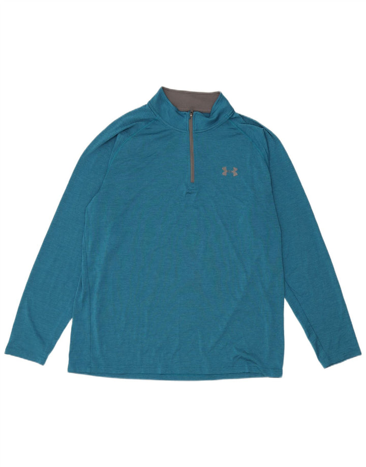 Under Armour Herre Heat Gear Zip Neck Pullover Træningsdragt Top Stor Blå