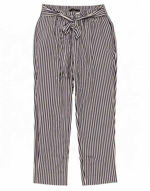 Zara Womens High Waist Cropped Trousers Large W30 L24 Navy Blue Pinstripe