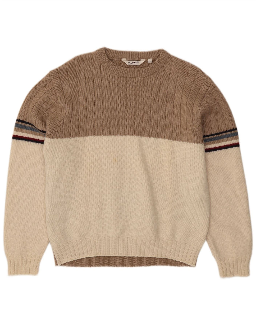 Paul Smith Herre Crew Neck Jumper Sweater Stor Beige Colourblock Uld