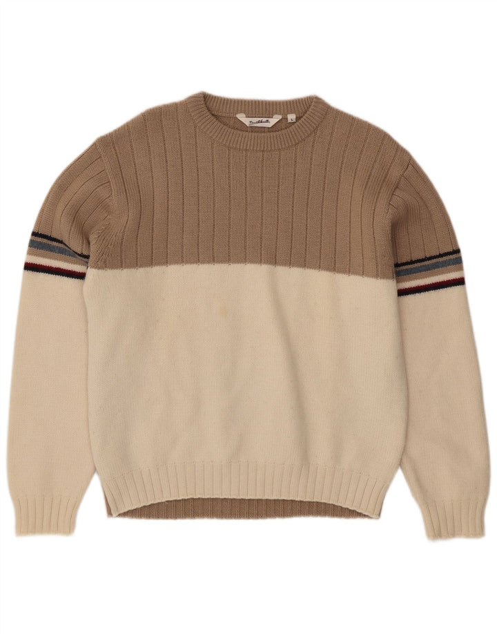 Paul Smith Herre Crew Neck Jumper Sweater Stor Beige Colourblock Uld