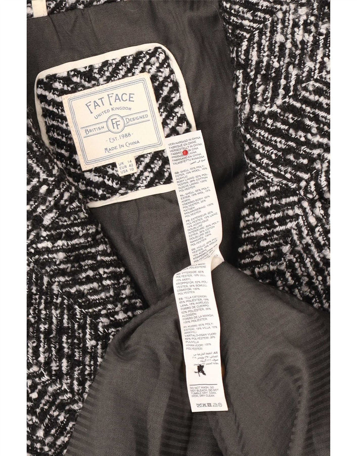 Fat Face Dame Loose Fit Overfrakke UK 14 Large Black Herringbone Classic