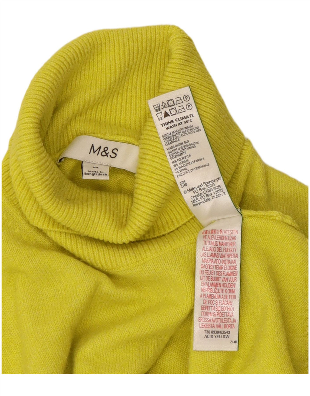 Marks & Spencer Dame Rullehals sweater UK 14 Medium Gul