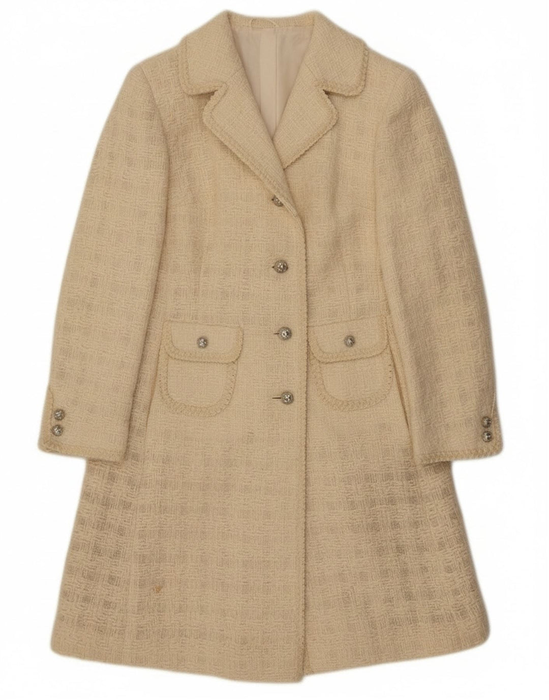 Eksklusiv dameoverfrakke UK 10 Small Off White Check
