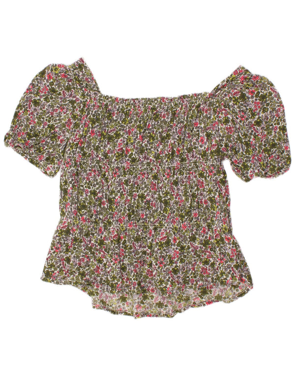 Benetton Girls Bluse Top 6-7 år Small Multicolored Floral Viscose