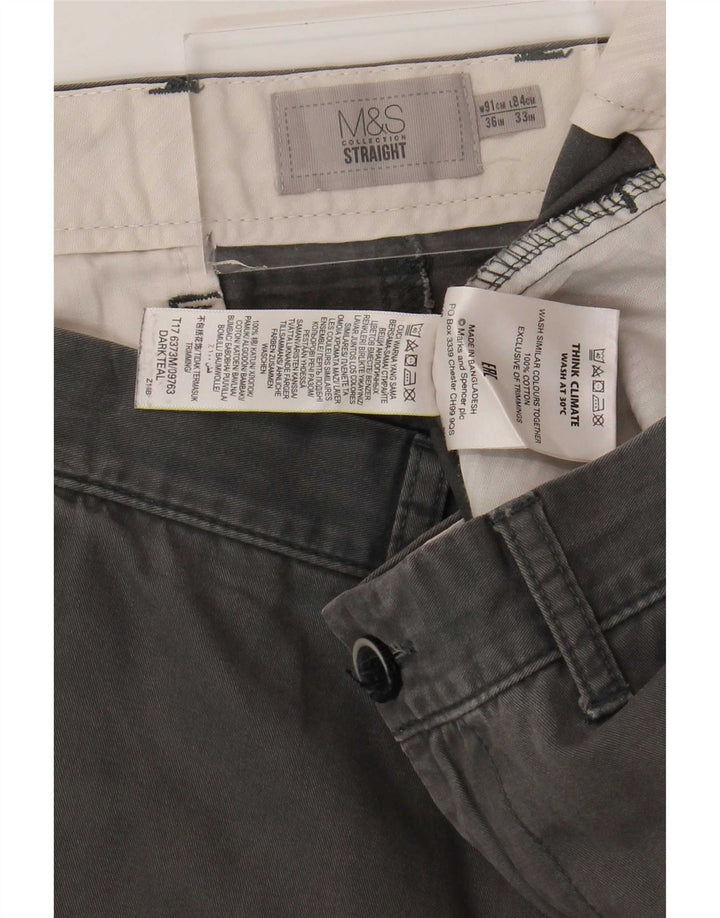 Marks & Spencer Straight Chino-bukser til mænd W36 L30 Grå bomuld
