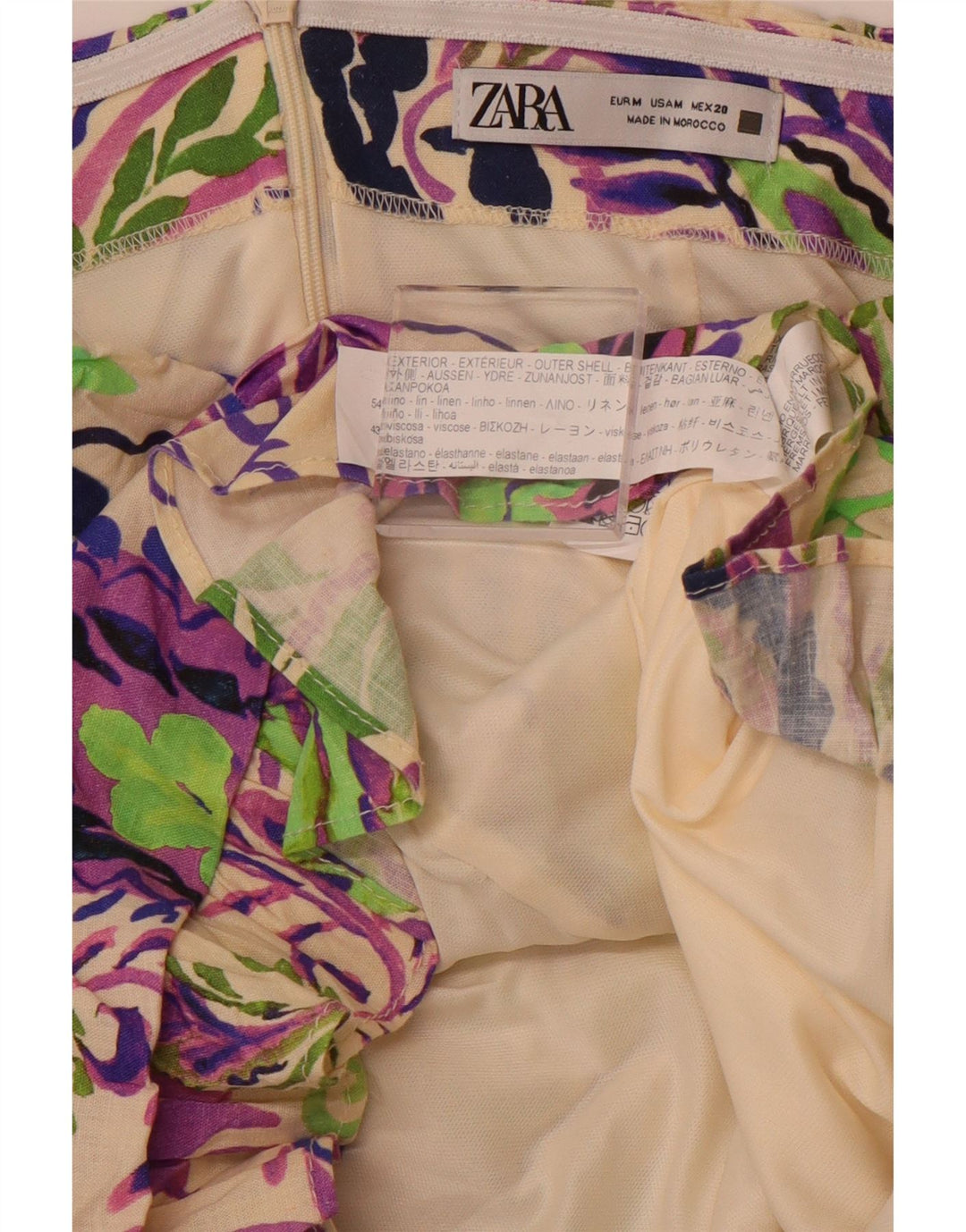 ZARA Dame Mini Stropløs Kjole UK 12 Medium Flerfarvet Paisley Linen