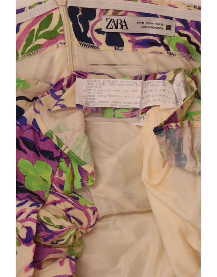 ZARA Dame Mini Stropløs Kjole UK 12 Medium Flerfarvet Paisley Linen