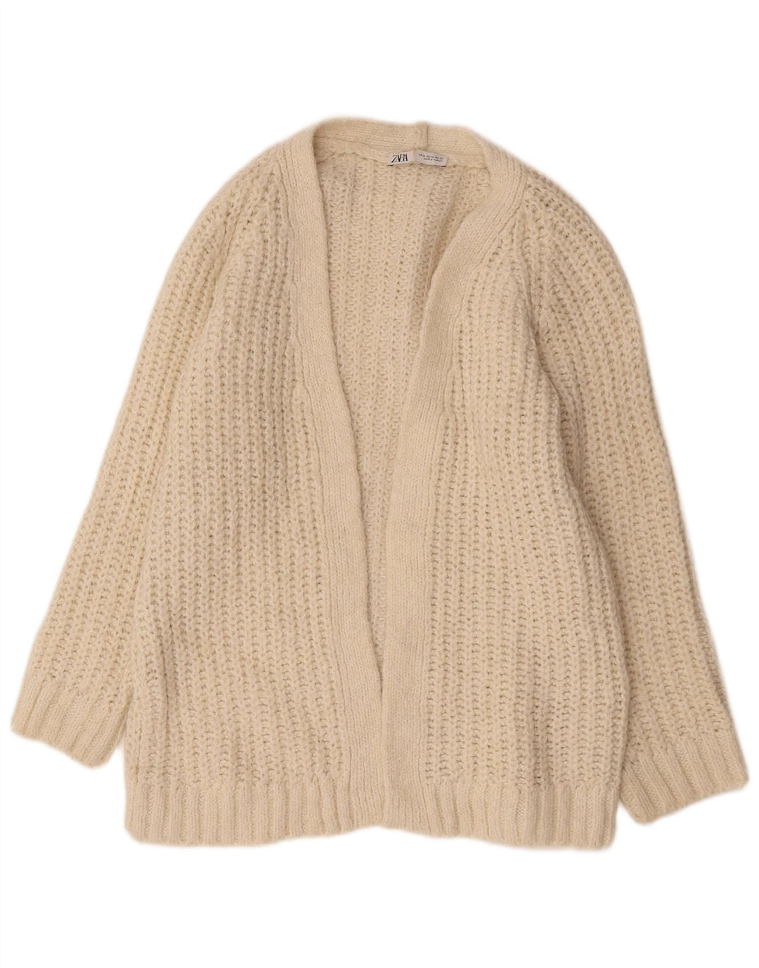 Zara Dame Oversized Open Cardigan Sweater UK 14 Medium Beige Akryl