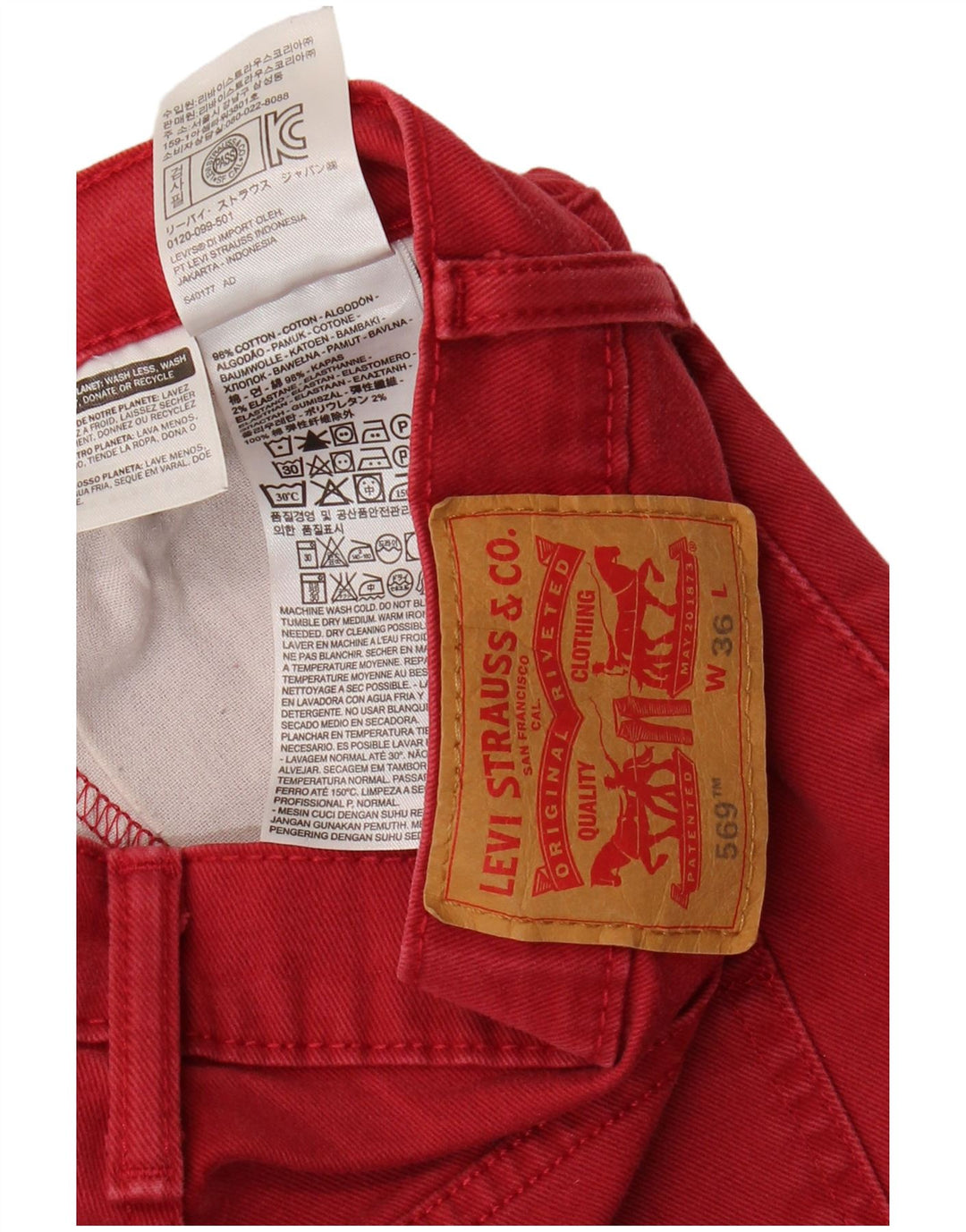 LEVI'S Herre 569 denimshorts W36 Large Red Bomuld