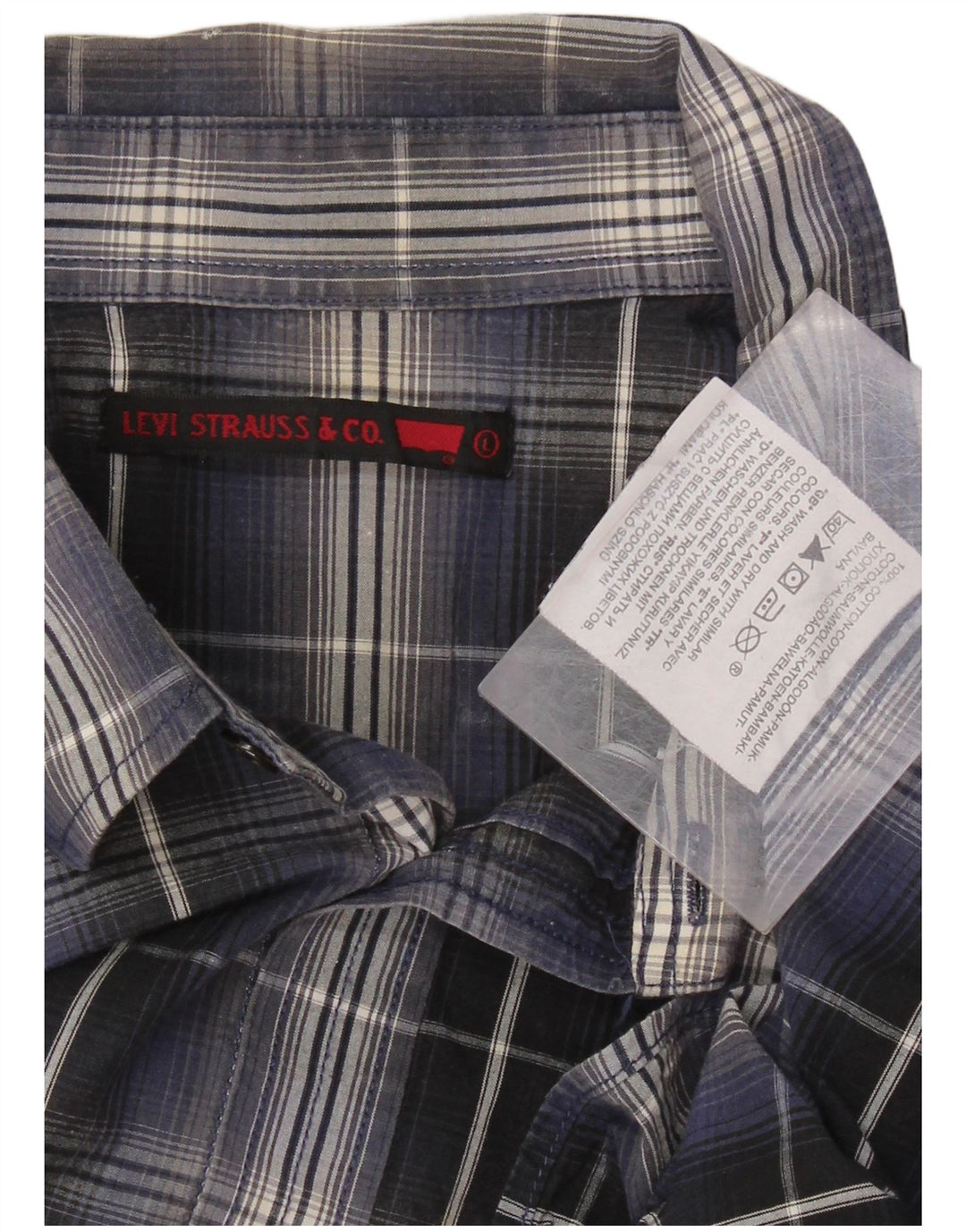 LEVI'S Mens Shirt Large Navy Blue Check Cotton