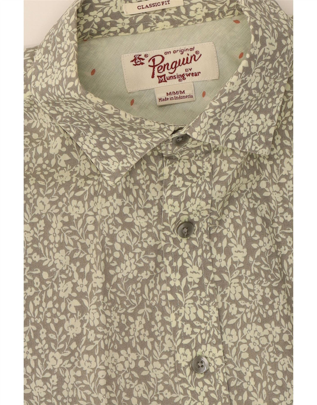 PENGUIN Mens Classic Fit Short Sleeve Shirt Medium Grey Floral Vintage Penguin and Second-Hand Penguin from Messina Hembry 