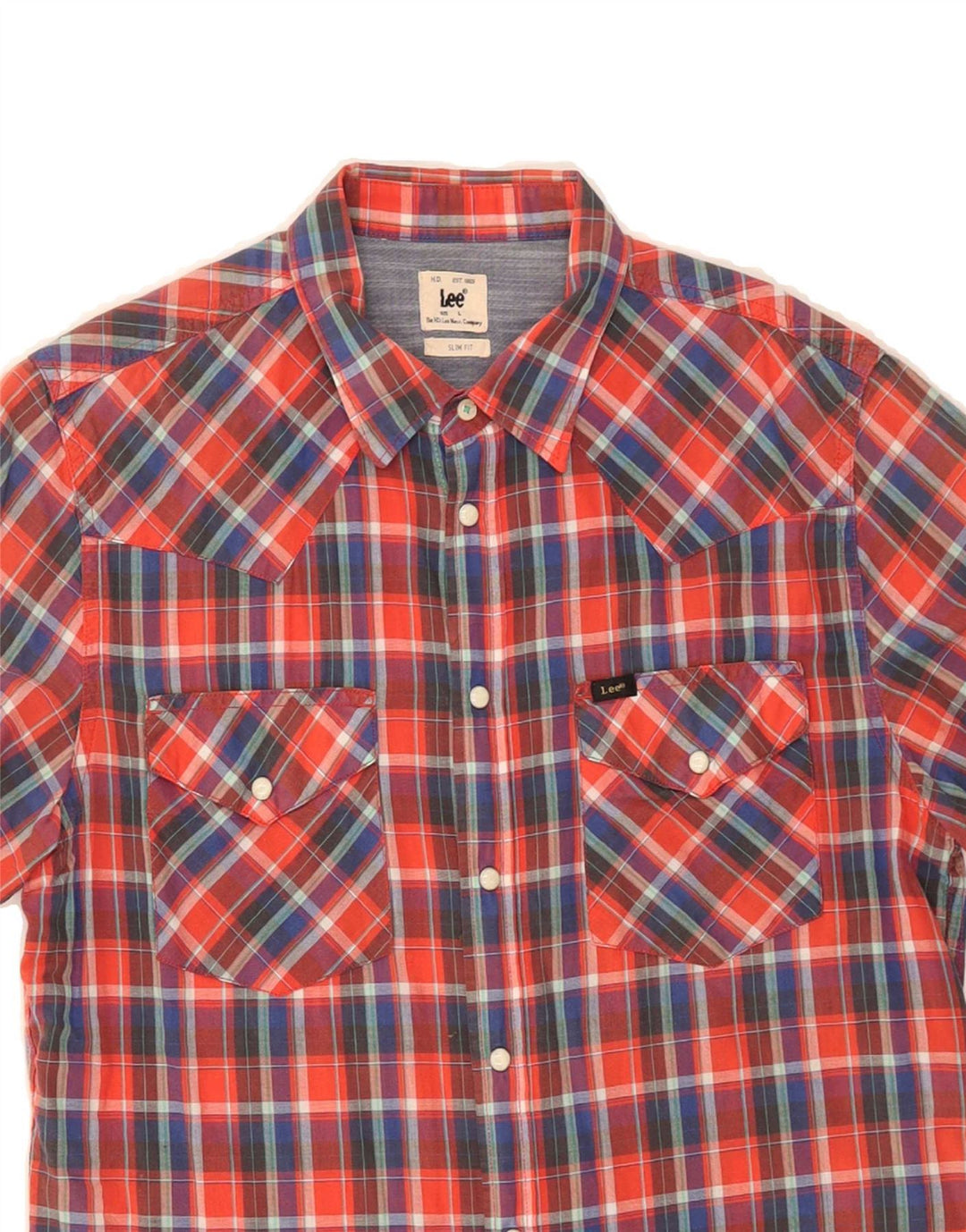 LEE Mens Short Sleeve Shirt Large Red Check Cotton Vintage Lee and Second-Hand Lee from Messina Hembry 
