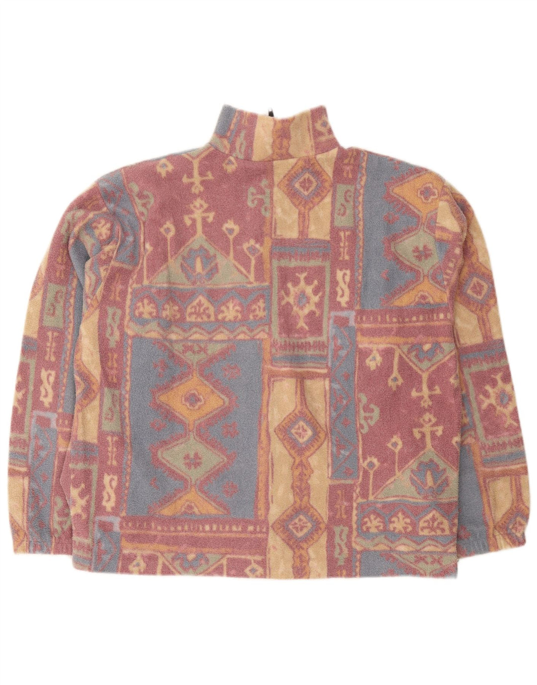 Vintage dame fleecejakke UK 16 Stor flerfarvet geometrisk polyester