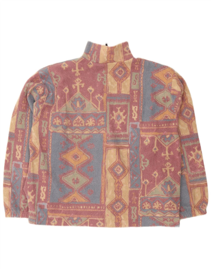 Vintage dame fleecejakke UK 16 Stor flerfarvet geometrisk polyester