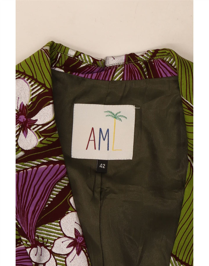 Vintage Dame 1 Knap Blazer Jakke IT 42 Medium Grøn Blomster Bomuld