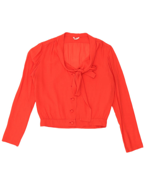 VINTAGE Womens Front Tie Se Through Shirt Bluse UK 16 Large Red