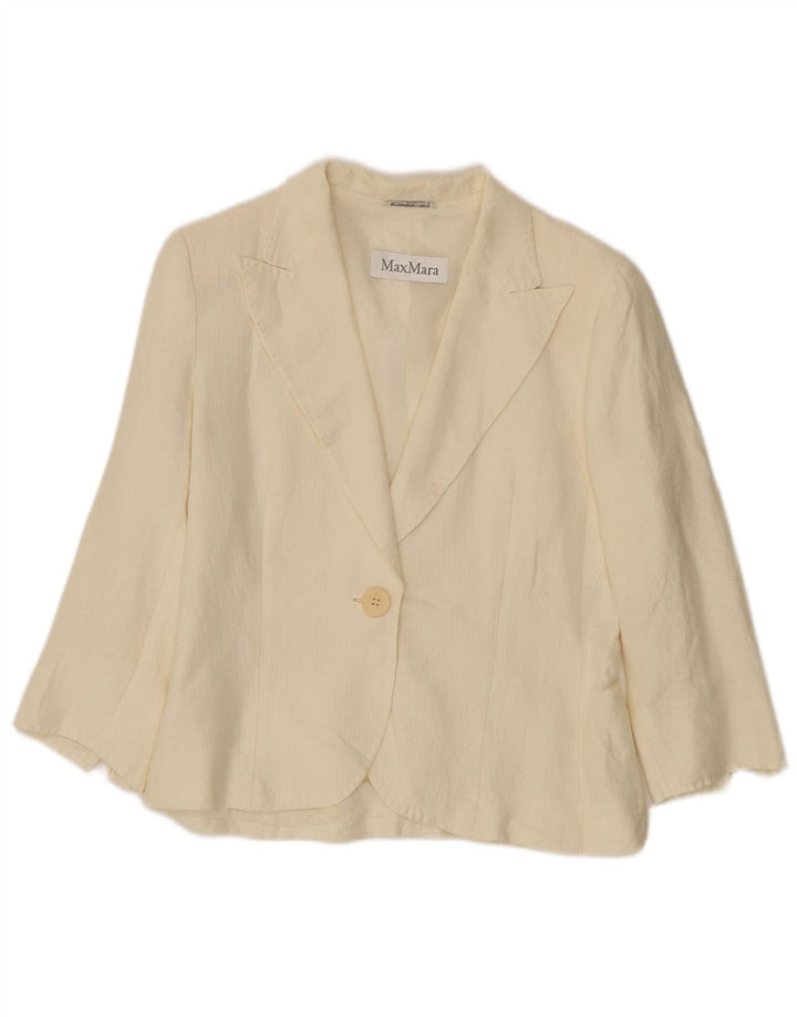 Max Mara Dame 3-knap 1-knap blazerjakke UK 10 Small Off White Linned