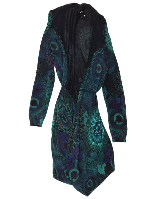 Desigual Dame Longline Cardigan Sweater Large Navy Blue Paisley