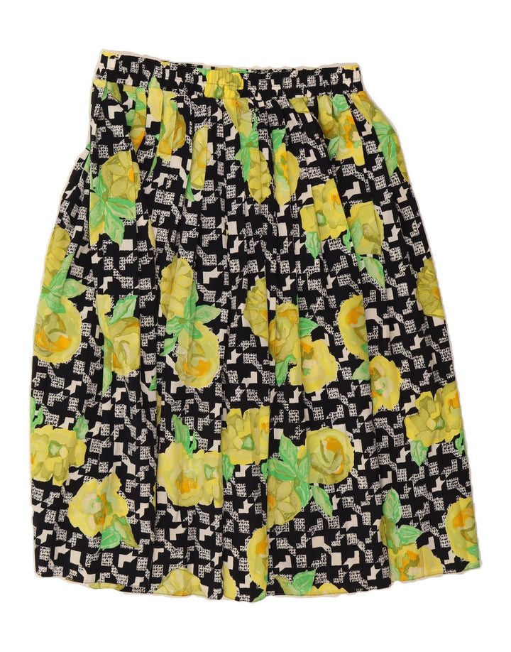 VINTAGE Womens Knife Pleated Skirt W30 Medium Black Floral Vintage Vintage and Second-Hand Vintage from Messina Hembry 