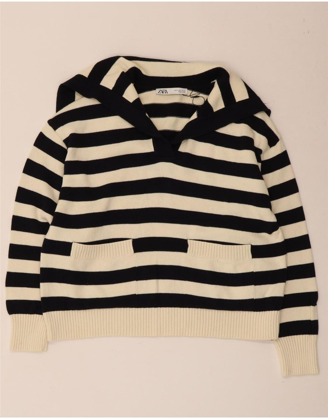 Zara Dame Oversized rullehals sweater UK 10 Lille sort stribet