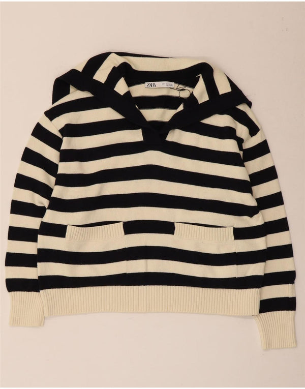 Zara Dame Oversized rullehals sweater UK 10 Lille sort stribet