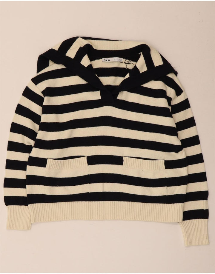 Zara Dame Oversized rullehals sweater UK 10 Lille sort stribet