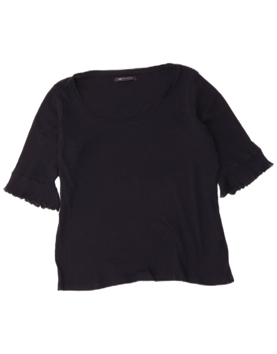 Marks & Spencer Dame Top 3/4 ærmer UK 16 Large Navy Blue Cotton