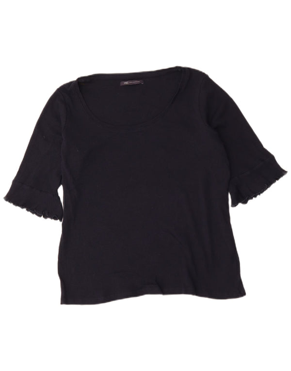 Marks & Spencer Womens Top 3/4 Sleeve UK 16 Large  Navy Blue Cotton