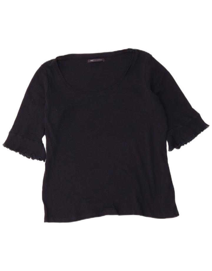 Marks & Spencer Dame Top 3/4 ærmer UK 16 Large Navy Blue Cotton