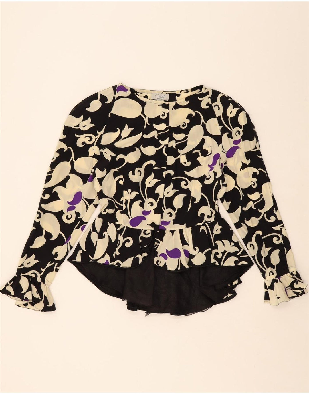 CLIPS Womens Long Sleeve Blouse Top IT 44 Medium Black Paisley Silk Vintage Clips and Second-Hand Clips from Messina Hembry 
