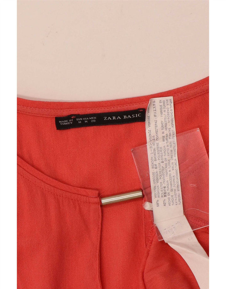 Zara Dame Bluse Top UK 12 Medium Rød Viscose