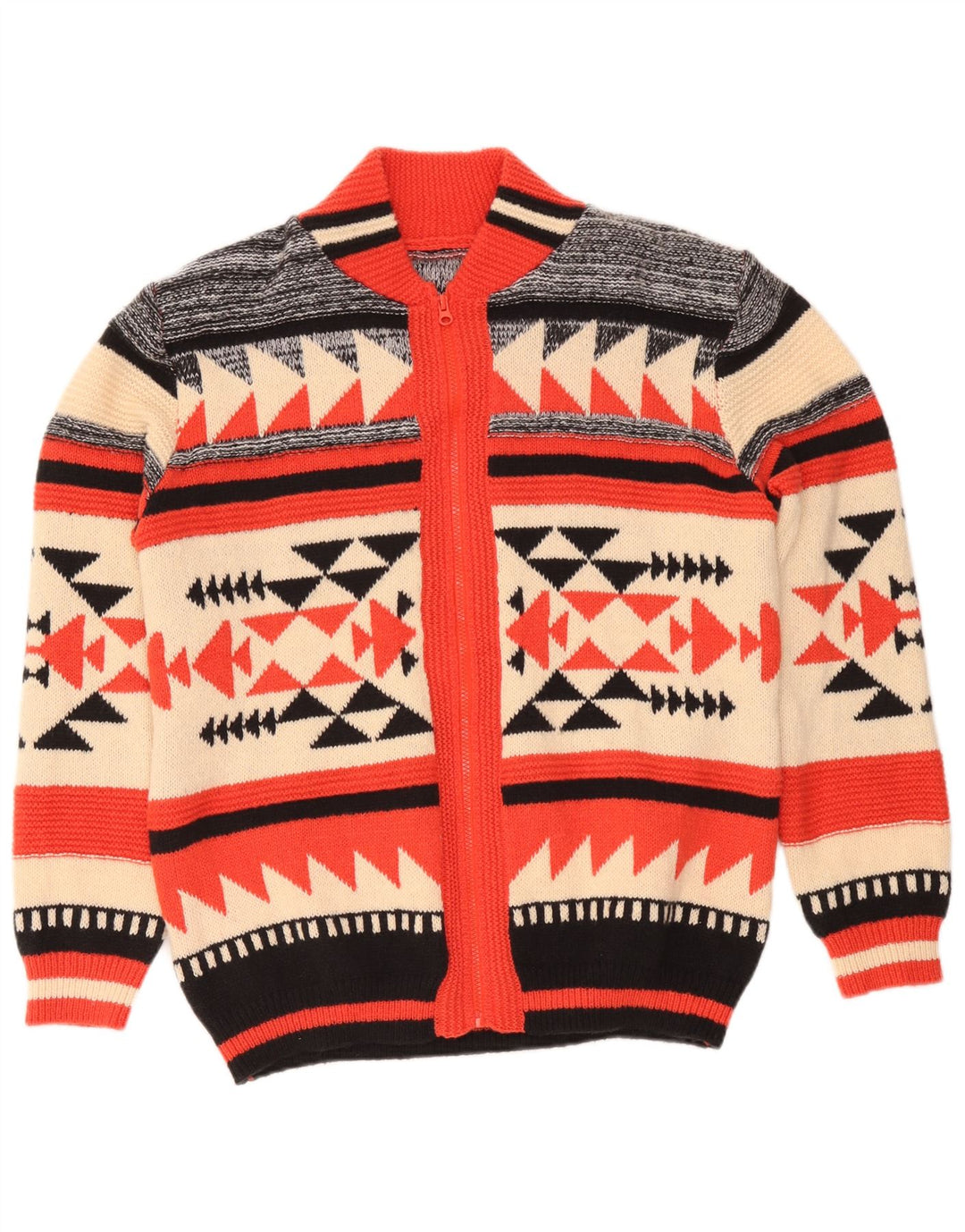Vintage herre cardigan sweater Stor flerfarvet geometrisk polyester